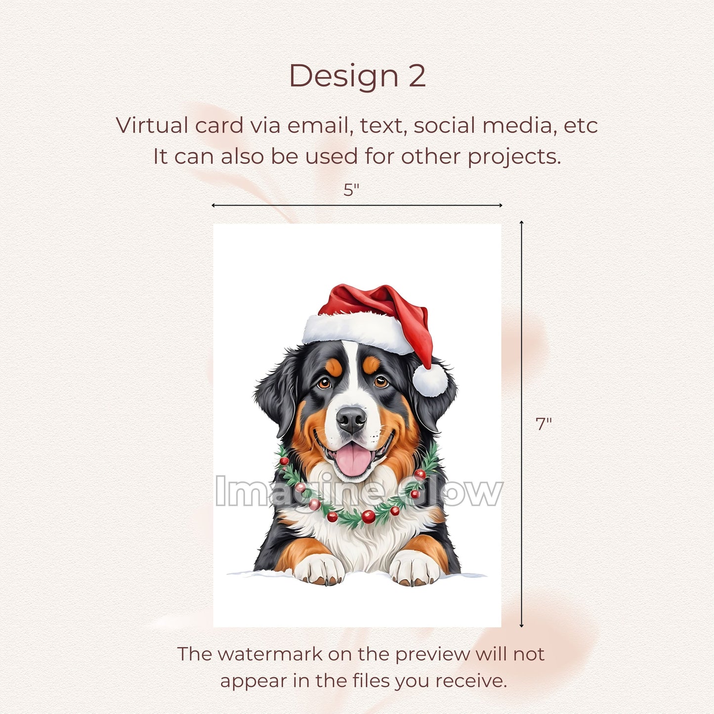 Bernese Mountain Dog themed Christmas card for dog lovers, in a printable format.