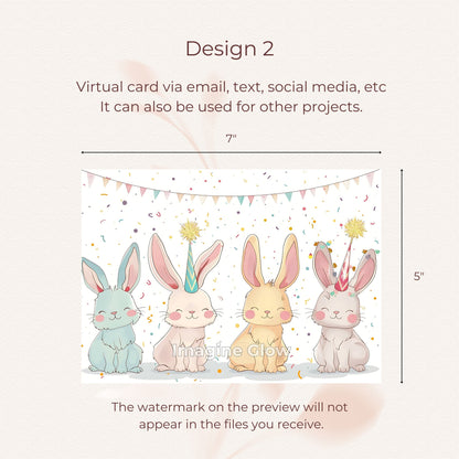 Printable greeting card with a bunny, adding a personal touch to celebrations.