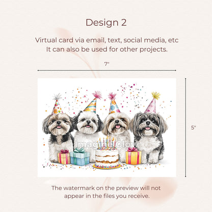 Shih Tzu dog-themed birthday greeting card for instant download.