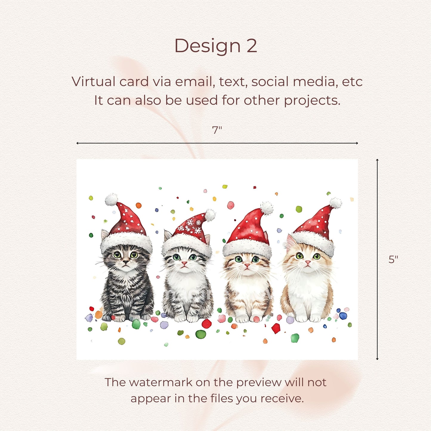 Printable set of kitten Christmas cards for sending festive wishes