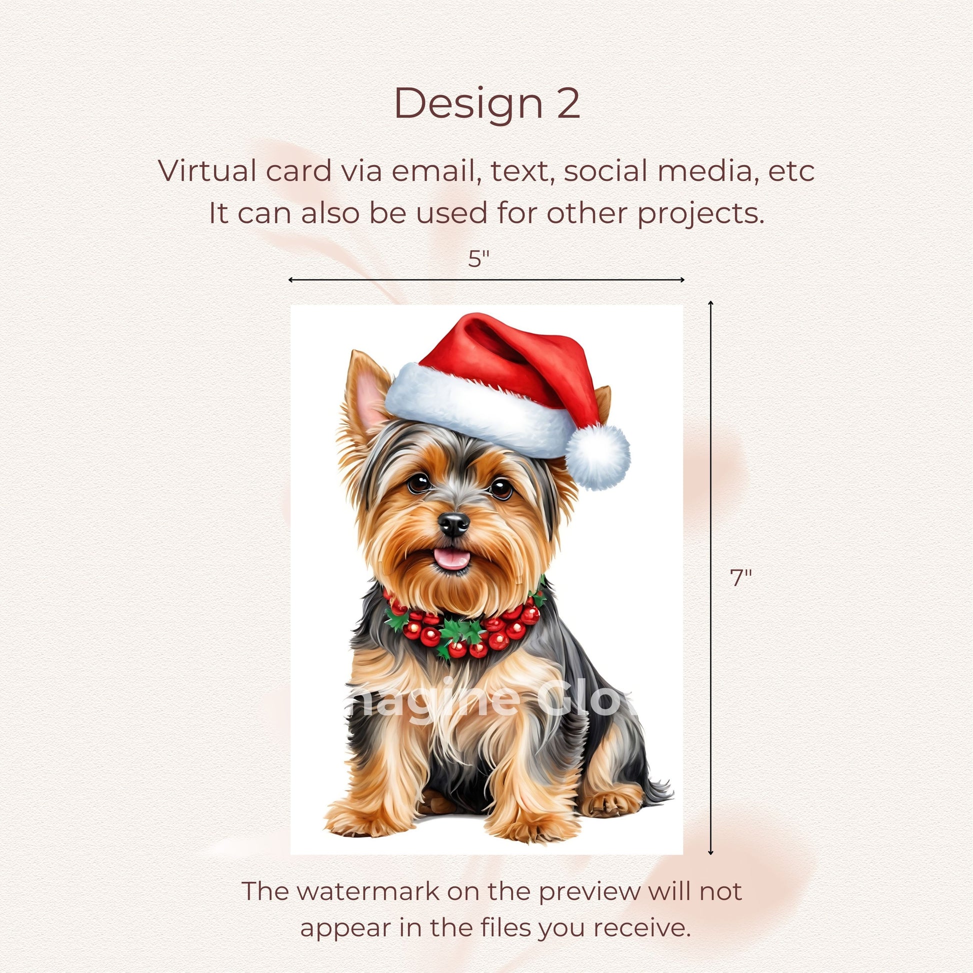 Charming Yorkshire Terrier card ideal for sending festive greetings.