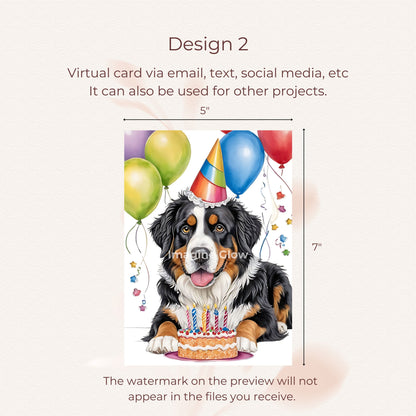 Bernese Mountain Dog themed birthday card, available as a printable design.