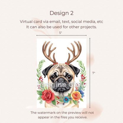 Pug Dog Christmas Card - Dog Festive Card