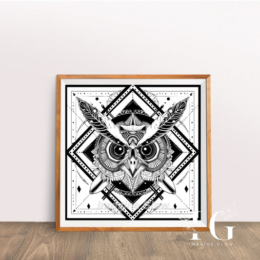 Printable abstract owl print for modern wall decor