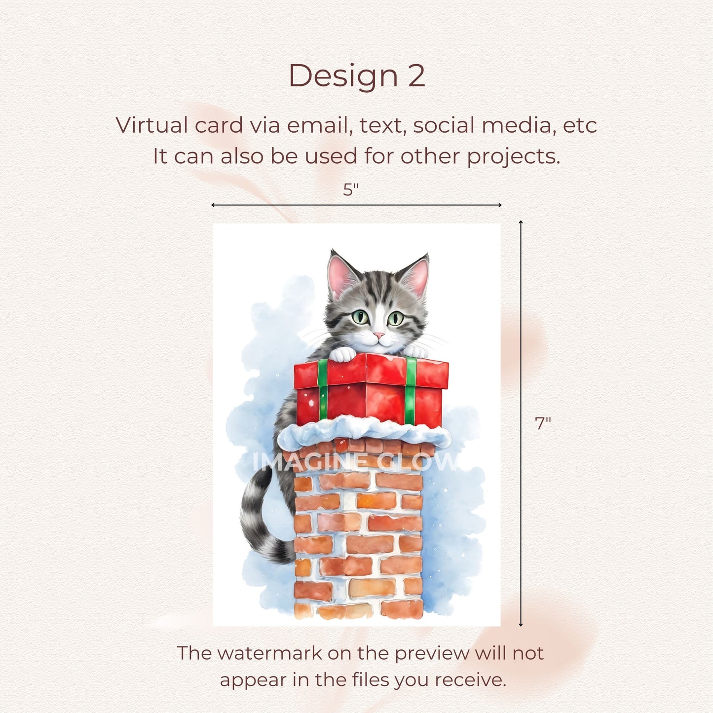 Cat Christmas Card Set B – Printable Pet Greeting Cards – Set of 10 Holiday Cards