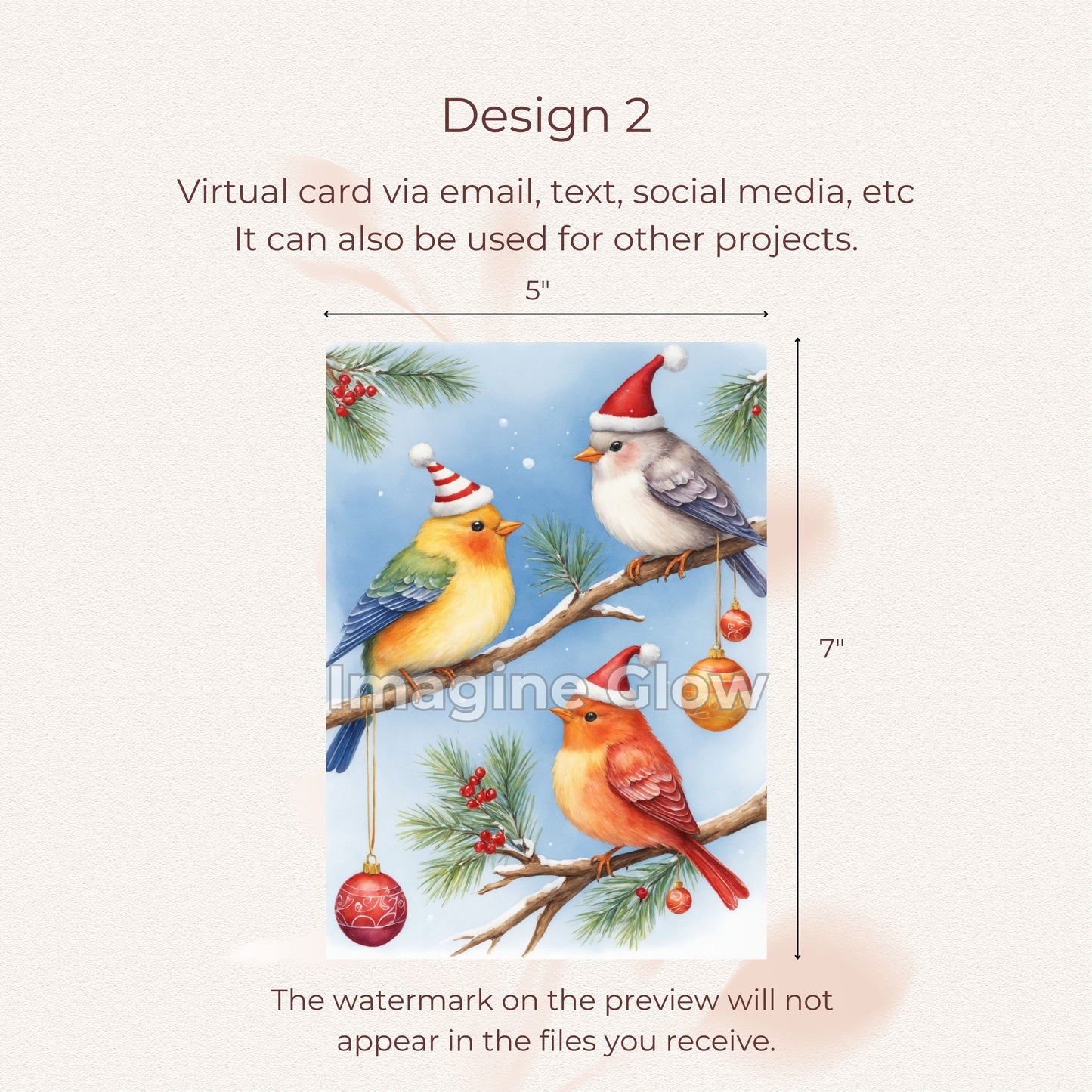 Nature-inspired holiday card featuring birds and seasonal accents.