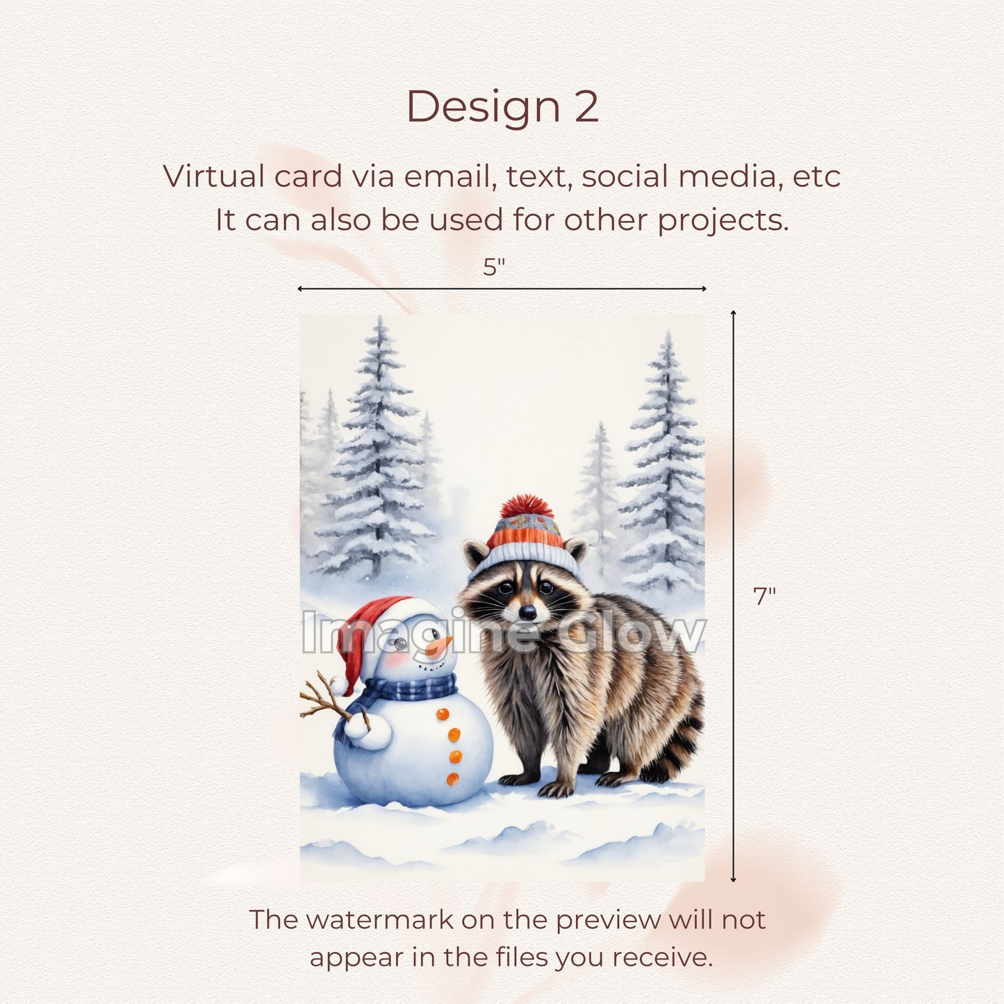 Downloadable holiday greeting card featuring a charming raccoon, perfect for gifts.