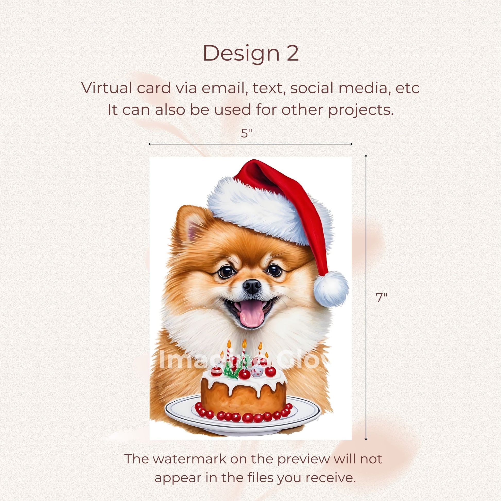 Festive dog Christmas card with a joyful Pomeranian design.
Pomeranian Christmas card, ideal for sending holiday wishes.