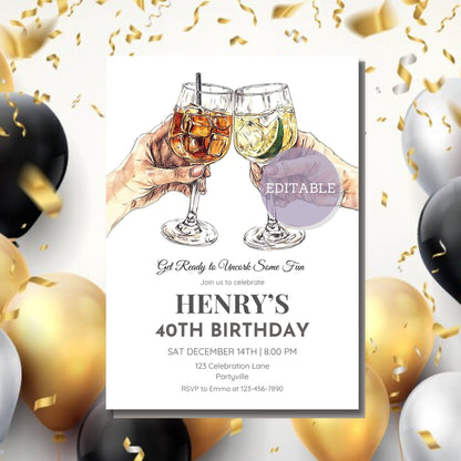 Cheerful party invite for birthday celebration, printable and mobile.