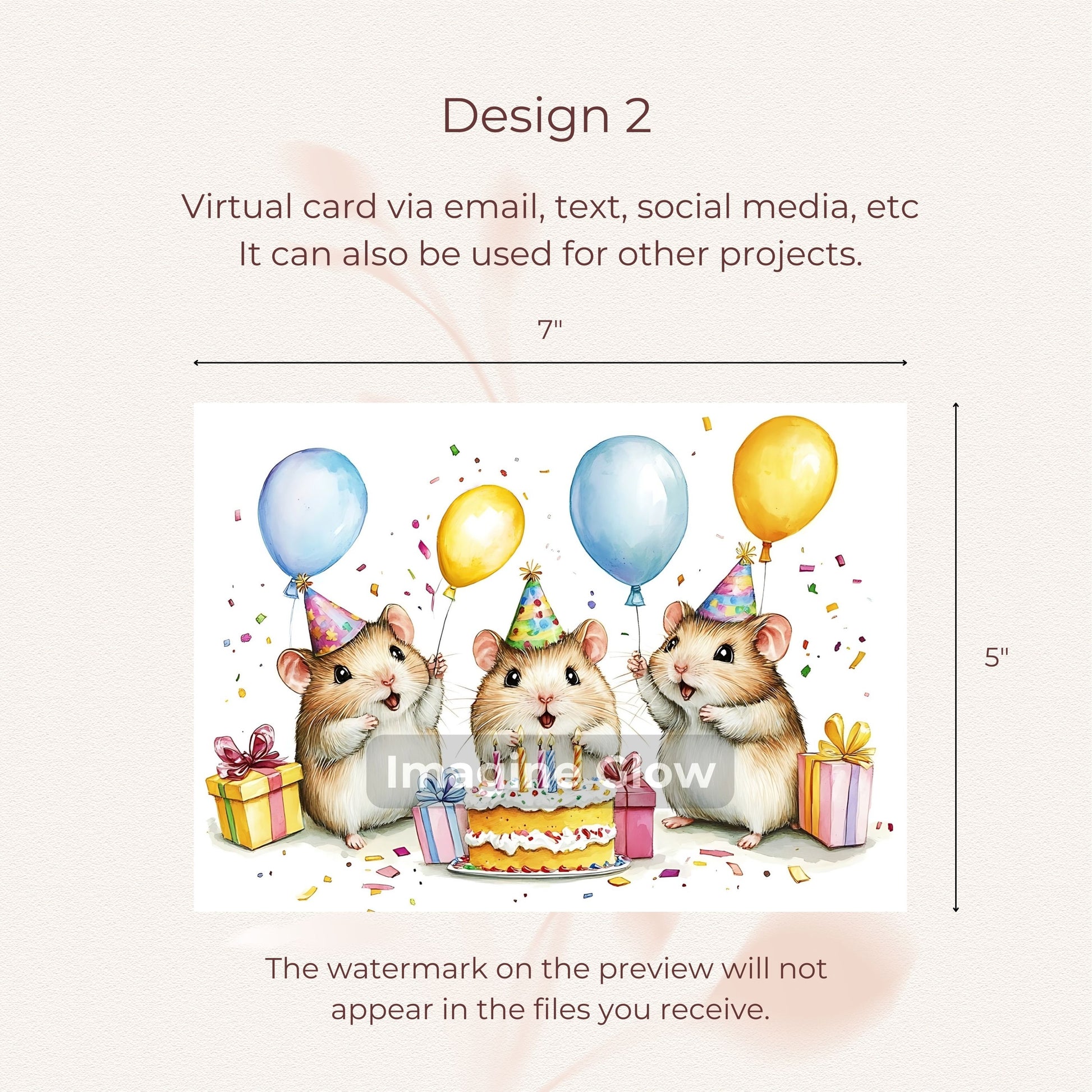 Cute hamsters birthday card, available for instant print and celebration.