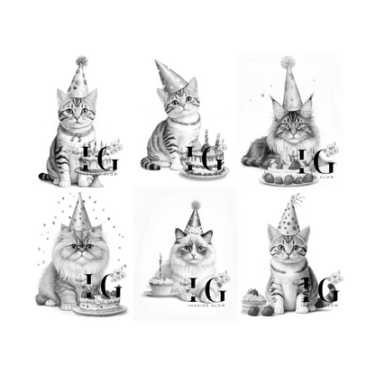 20 Cute Cat and Cake Digital Coloring Pages