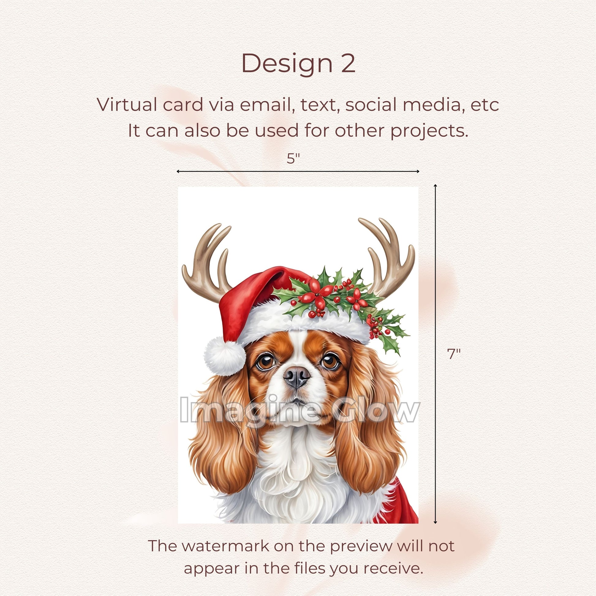 Festive Cavalier King Charles Spaniel card, ideal for spreading holiday cheer.