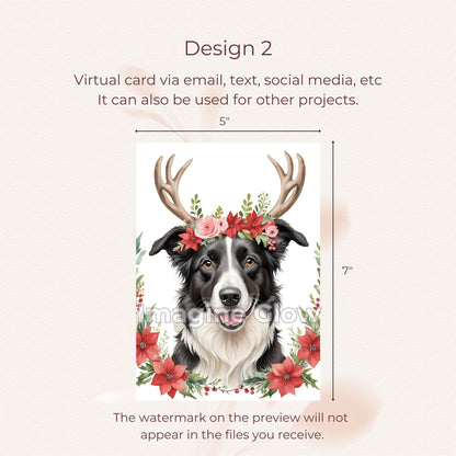 Charming holiday card with a Border Collie dog illustration.