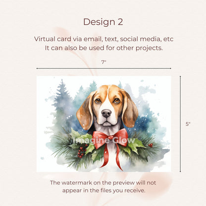 Printable Christmas greeting card with a Beagle design.