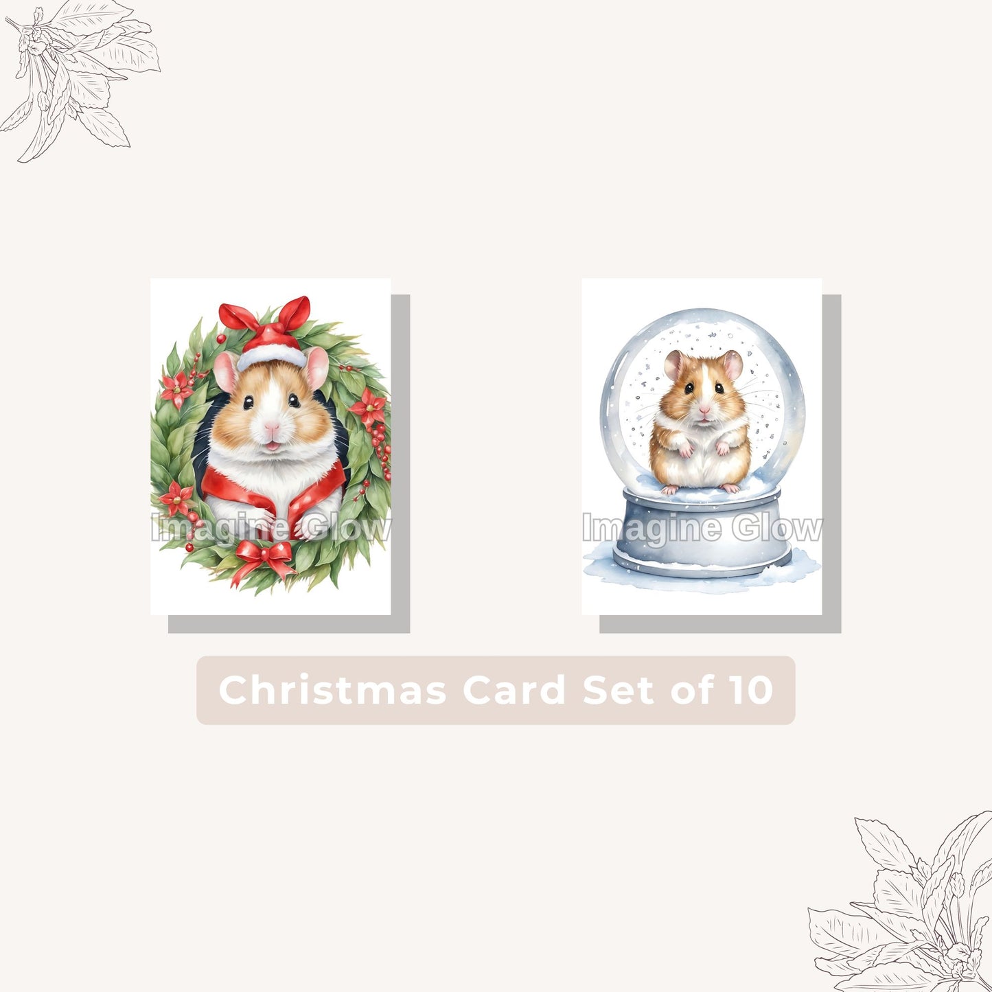 Hamster Christmas Card Set of 11 - Adorable Pet Holiday Cards - Printable Greeting Cards B