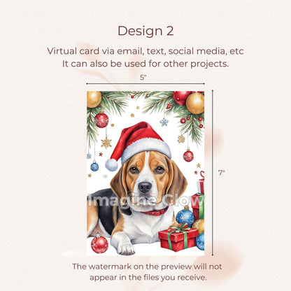 Printable festive card with a Beagle design for Christmas.