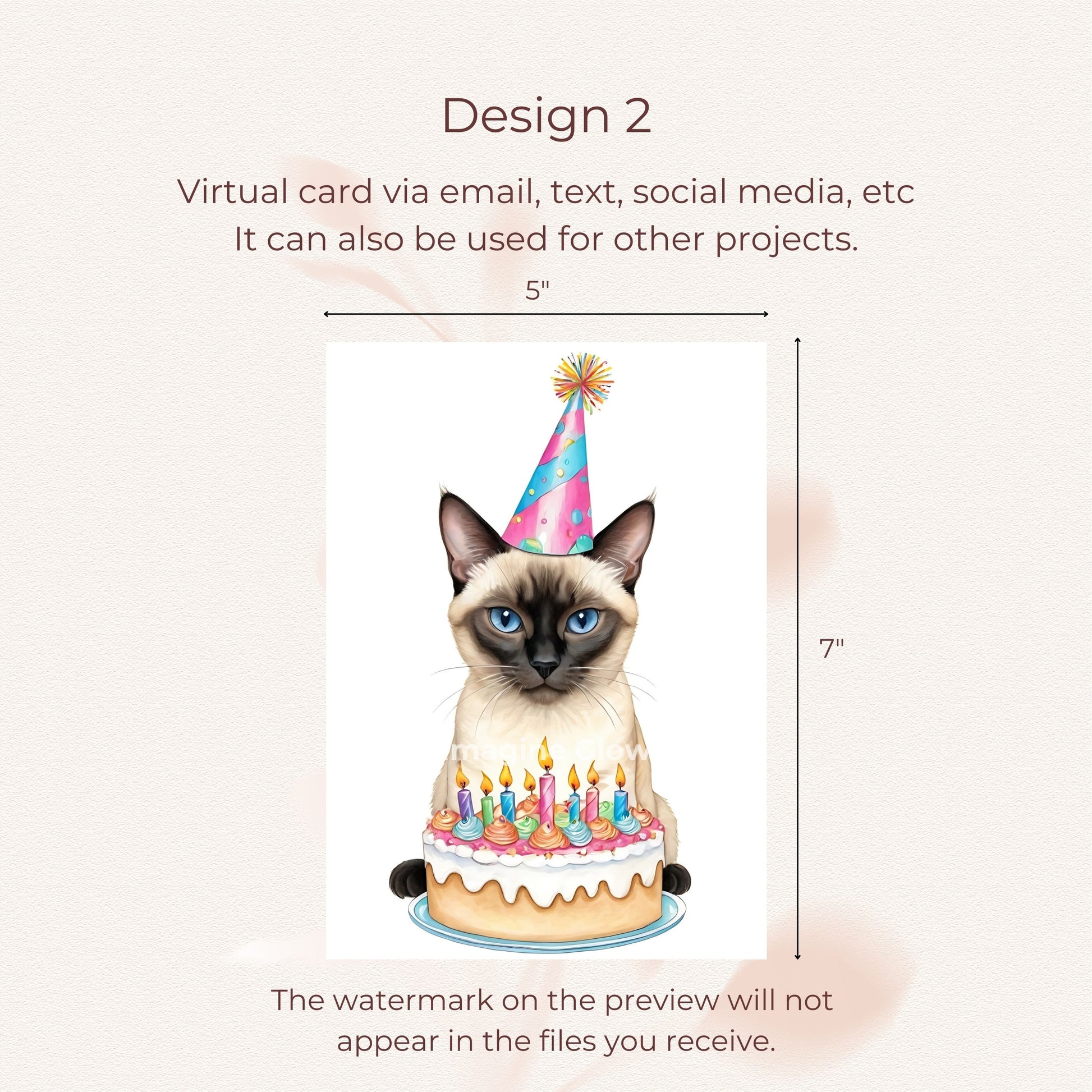 Charming Siamese cat birthday card ready for your message