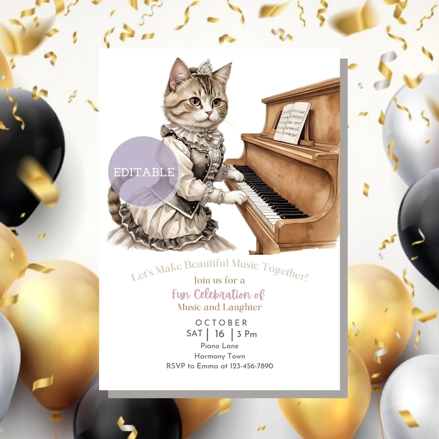 Instant download music party invitation template designed for customization in Canva.
