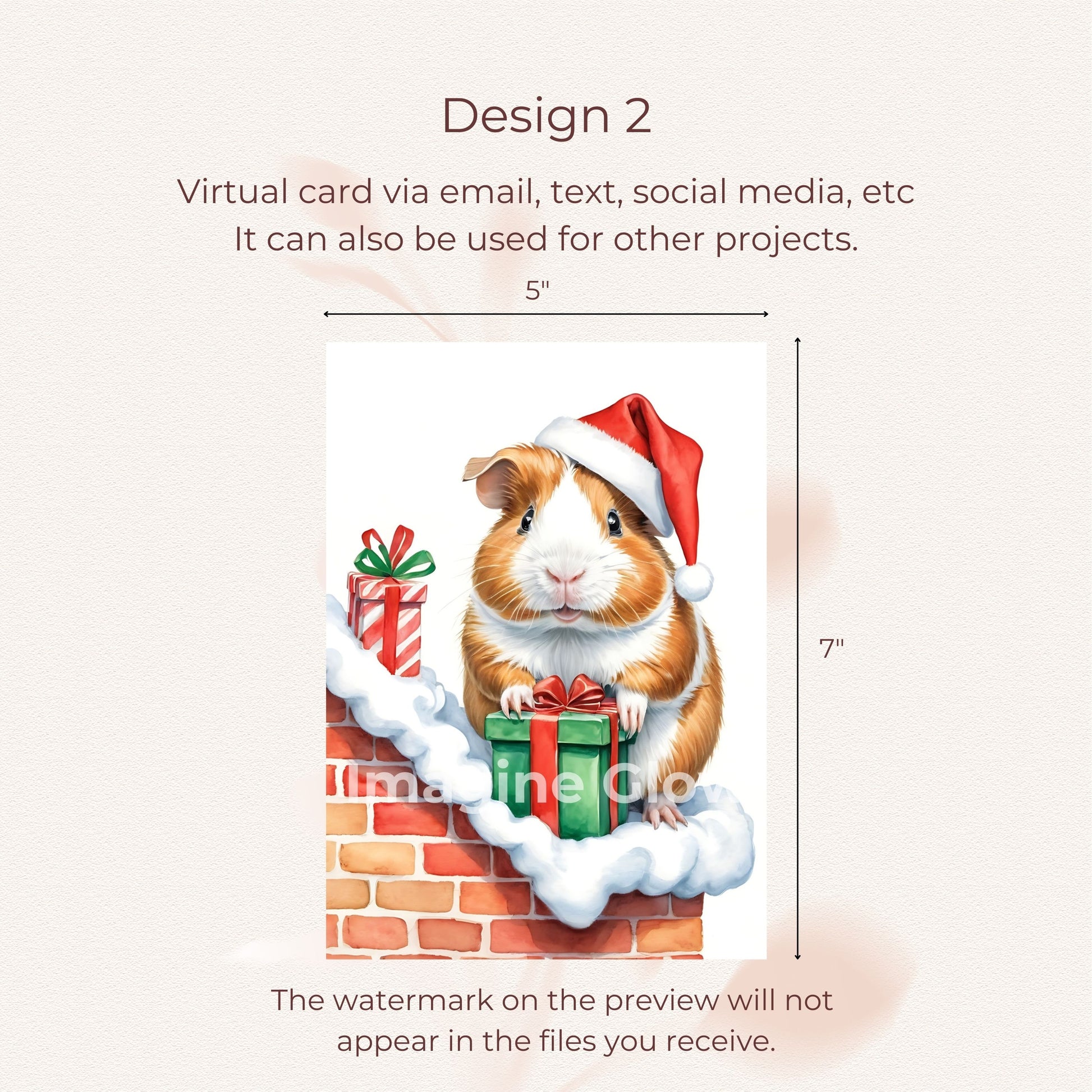 Digital Download of a Festive Guinea Pig Christmas Card for Celebrations