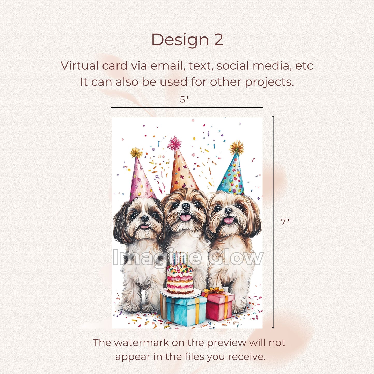 Cute Shih Tzu dogs party-themed greeting card