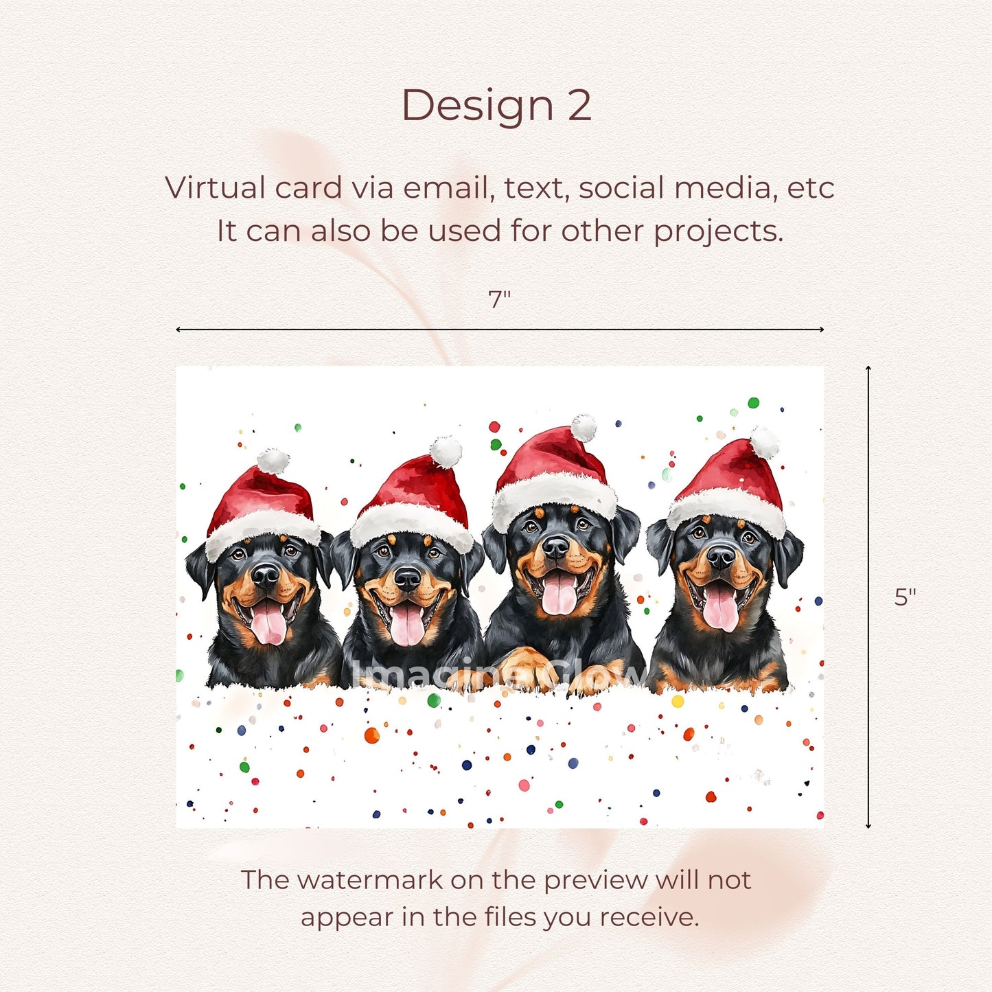 Cheerful holiday party card showcasing lovable Rottweiler dogs