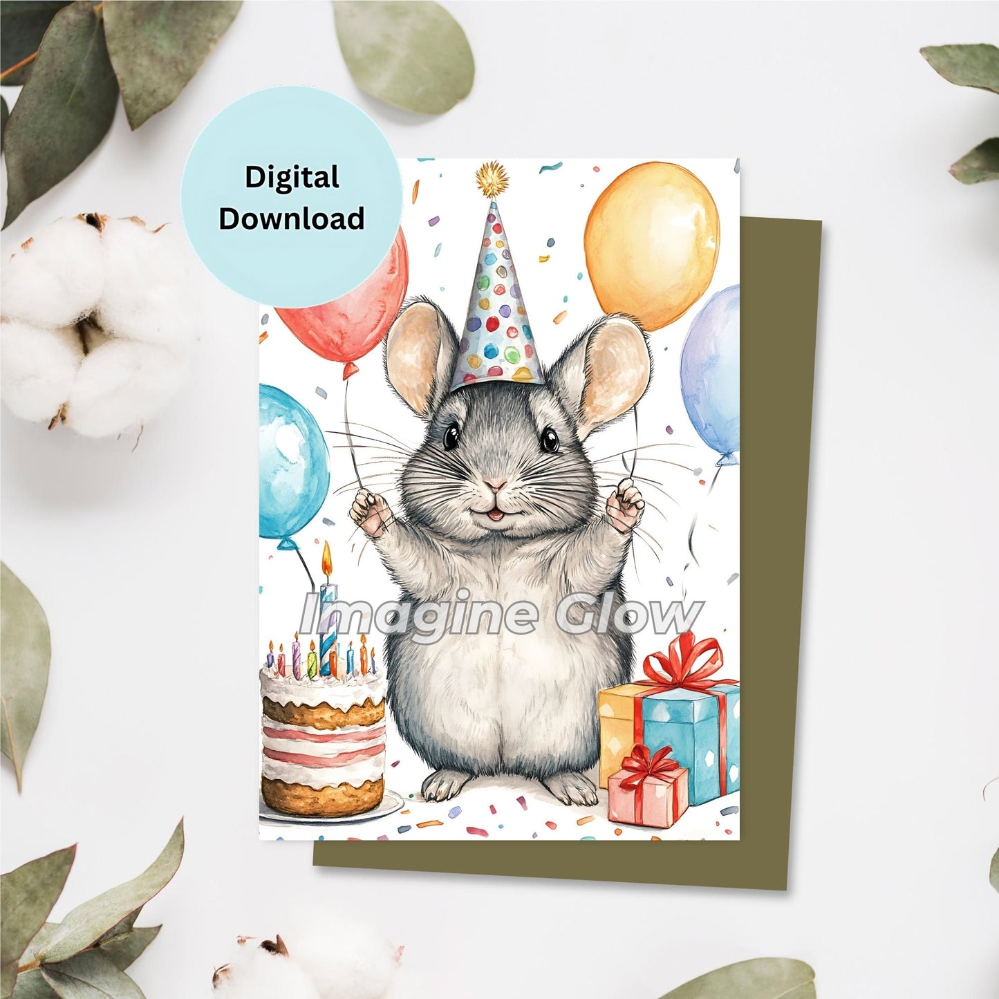 Chinchilla birthday card with a cute design for parties and celebrations.