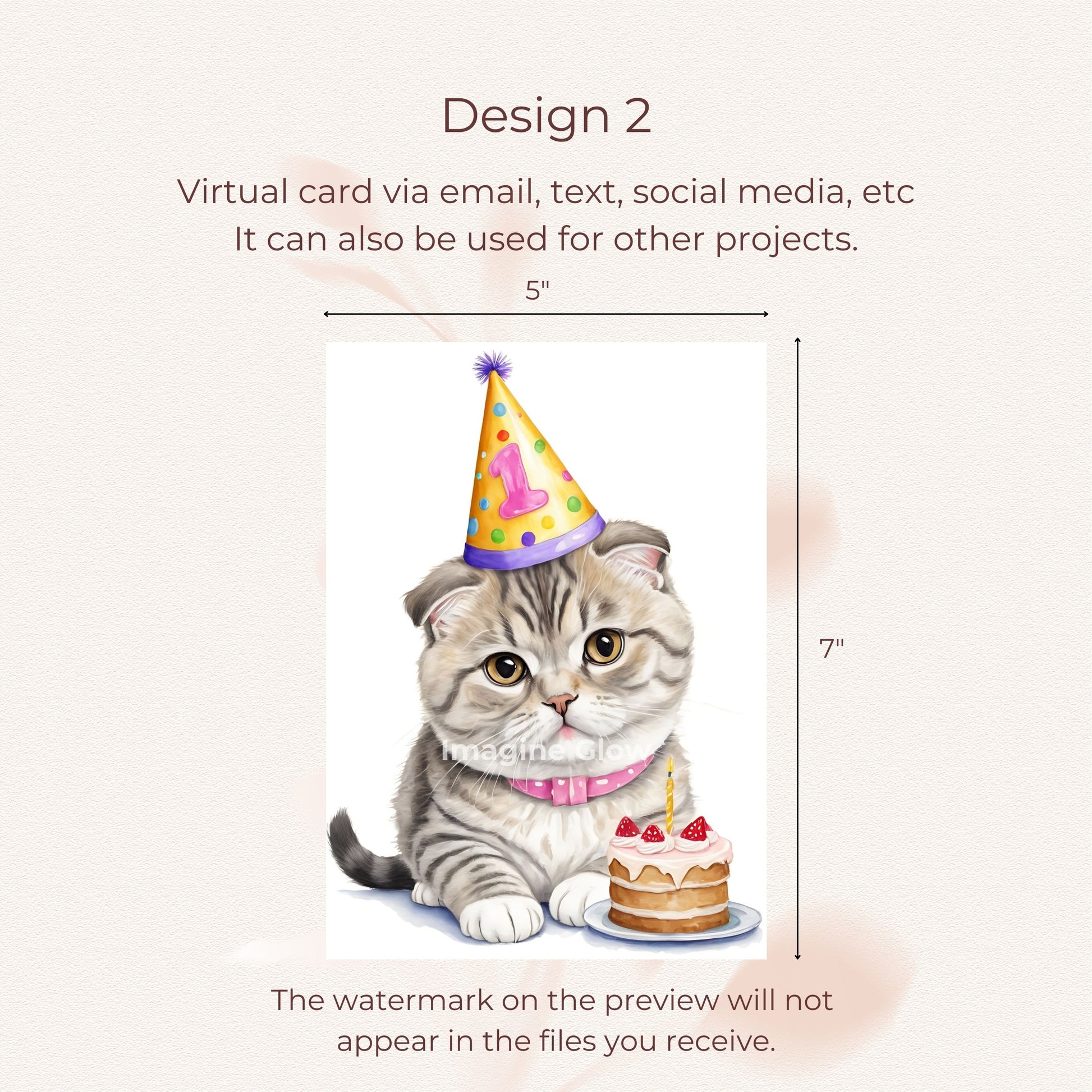 Personalized printable card for cat lovers celebrating a birthday