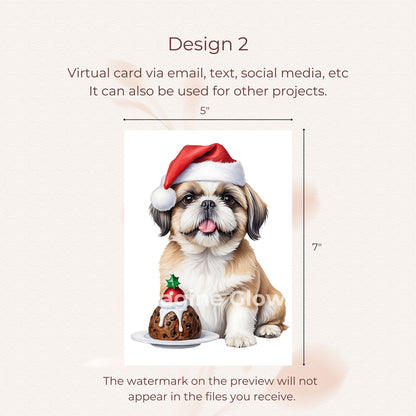 Festive Shih Tzu dog card designed for Christmas greetings.