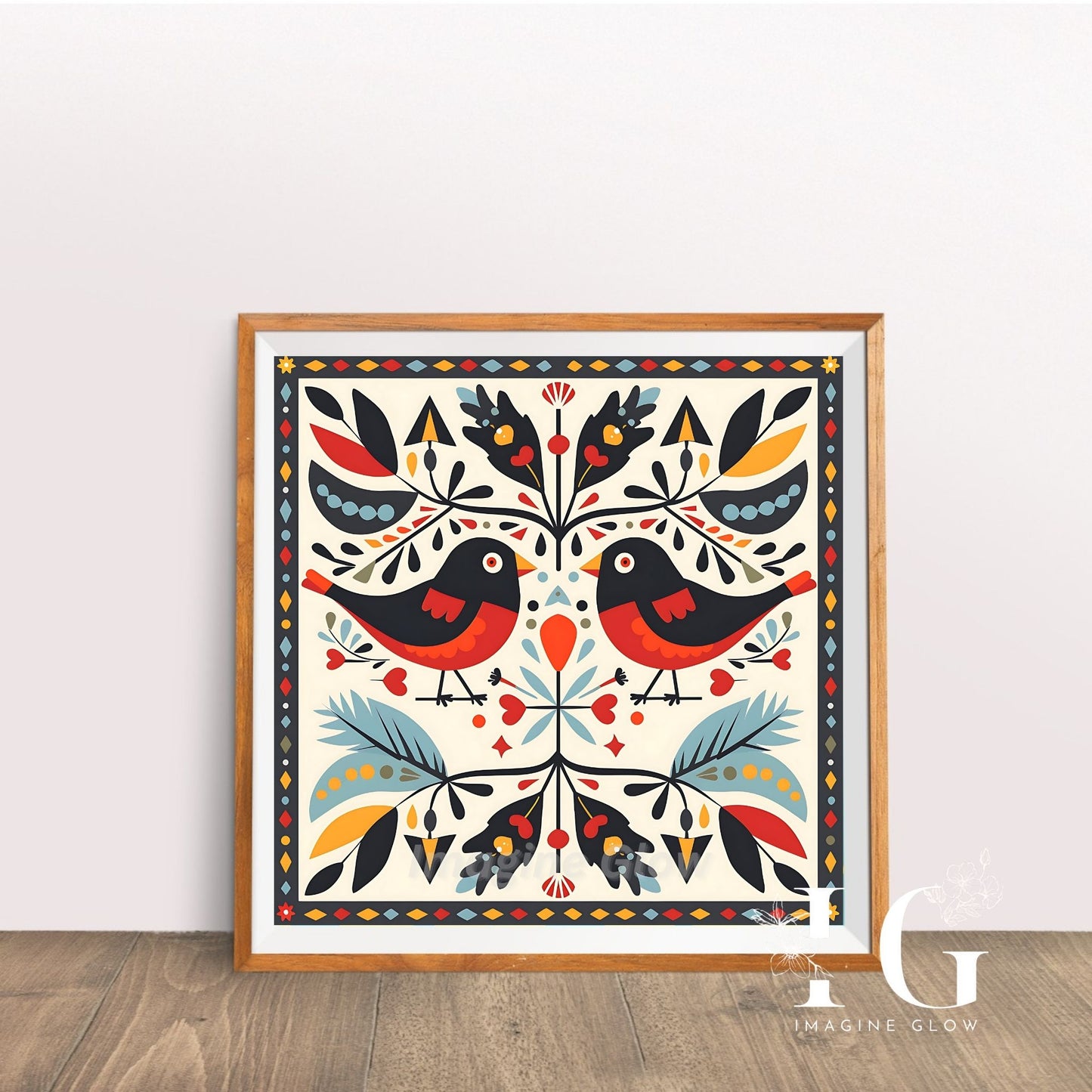 Printable boho robin print for abstract wall art.