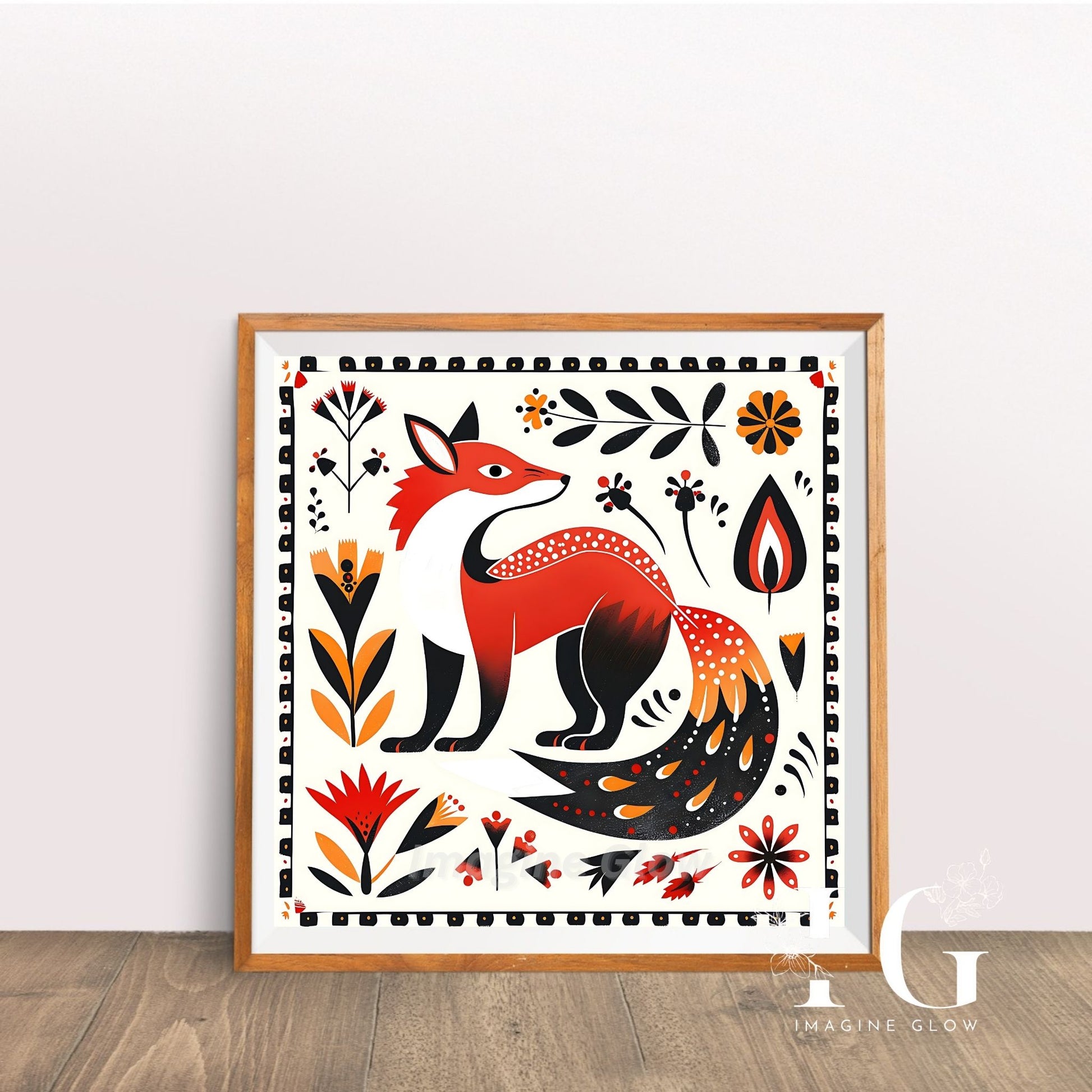 Printable boho fox print for abstract wall art.