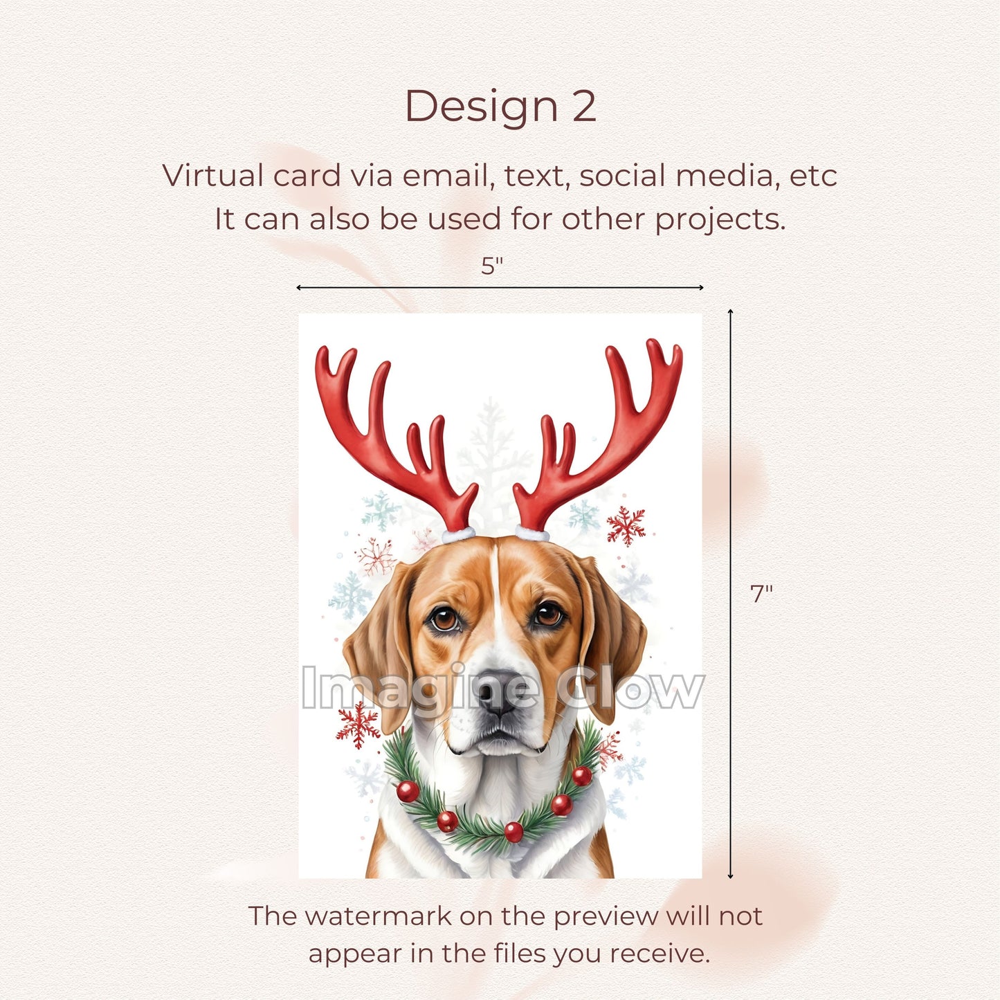 Printable holiday card with a Beagle design for Christmas celebrations.