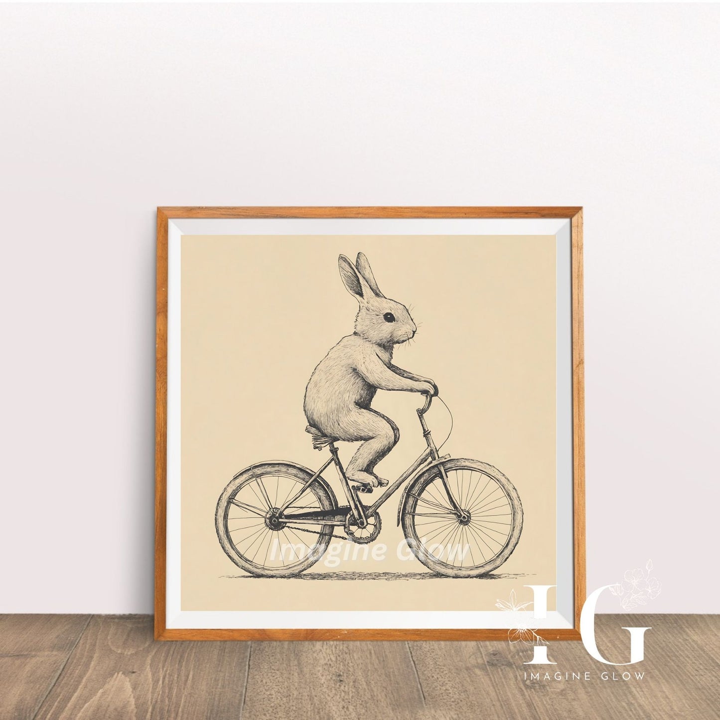 Delightful Bunny on bike prints in a set of 2, designed for charming and fun wall decoration.