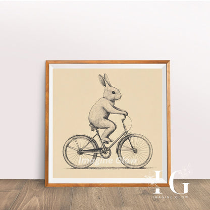 Delightful Bunny on bike prints in a set of 2, designed for charming and fun wall decoration.