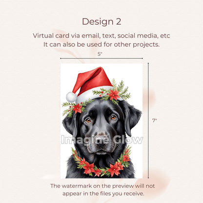 Holiday card with a Black Labrador Retriever, available as a printable.