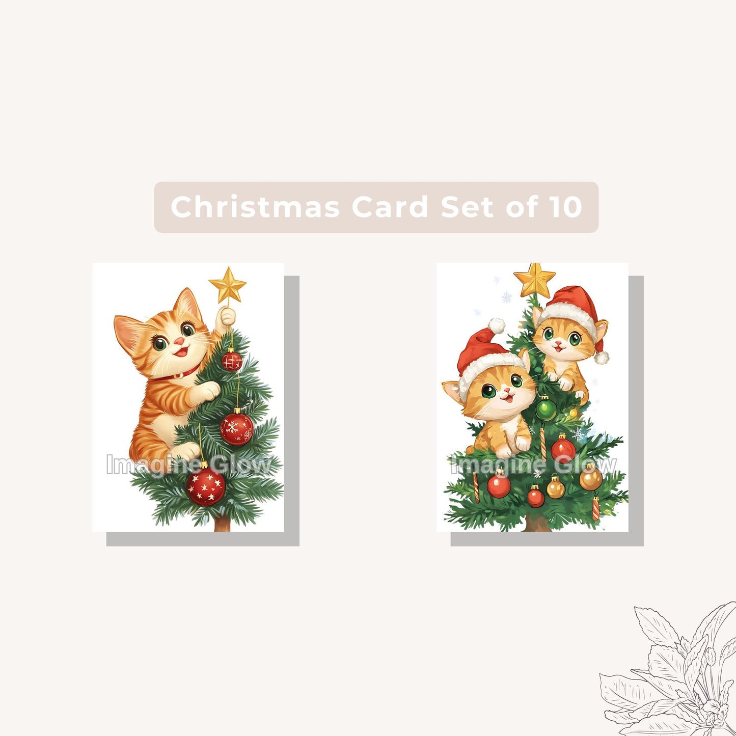 Holiday card set E with cats, perfect for spreading Christmas cheer.