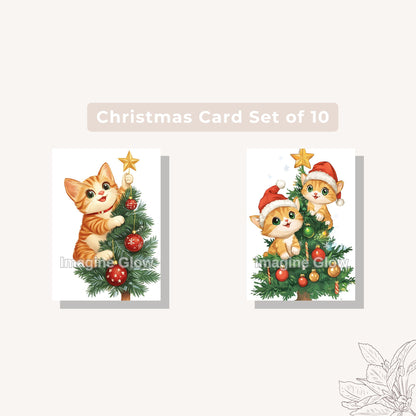 Holiday card set E with cats, perfect for spreading Christmas cheer.