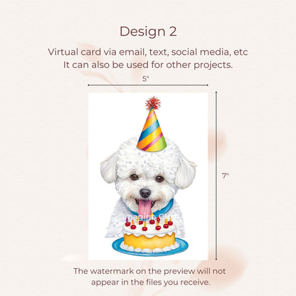 Bichon Frise themed birthday card, available as a printable design.