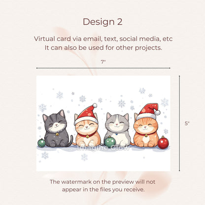 estive Cat Christmas Card Set A, featuring 9 printable holiday cards.