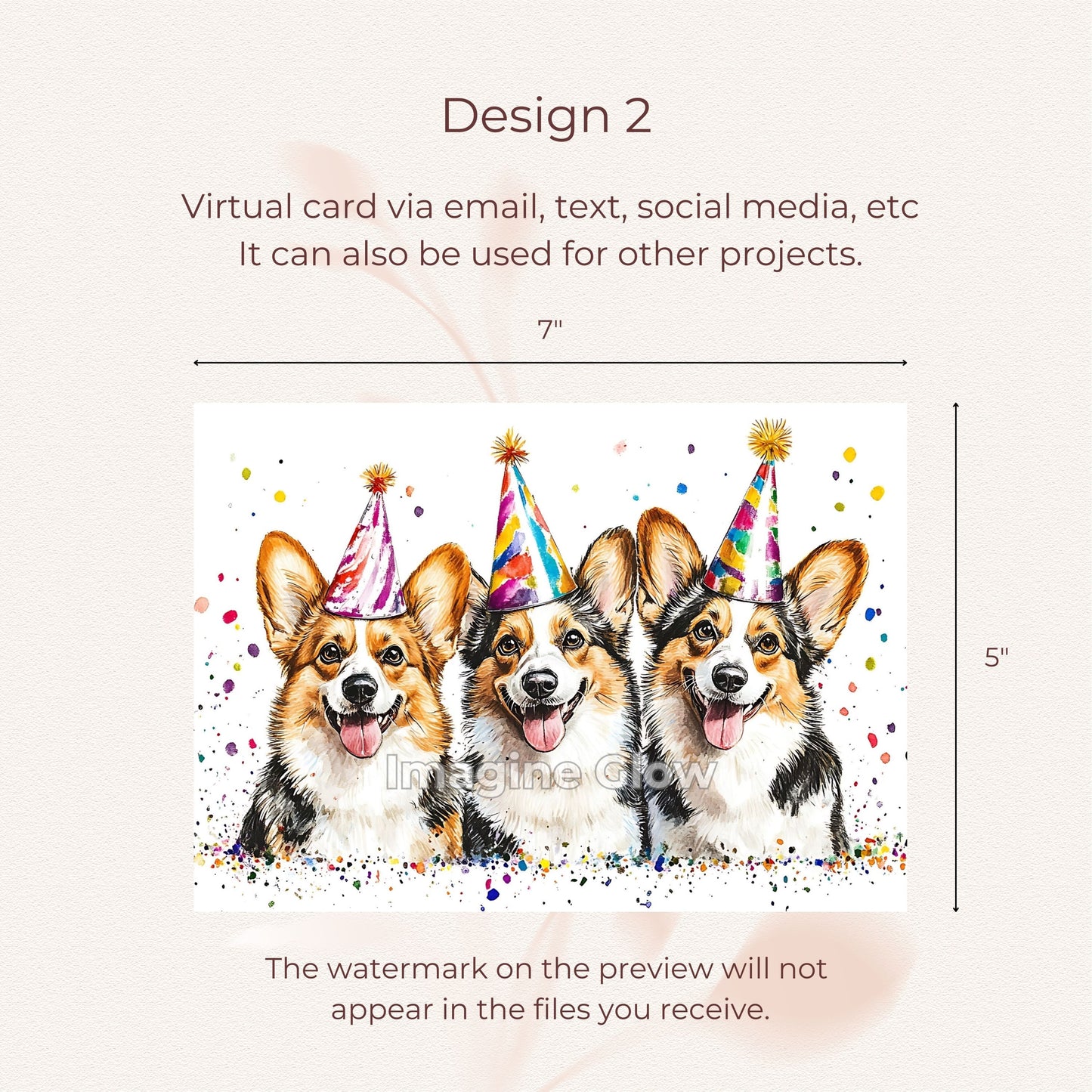 Celebration card with a Welsh Corgi, instant digital download for easy printing.