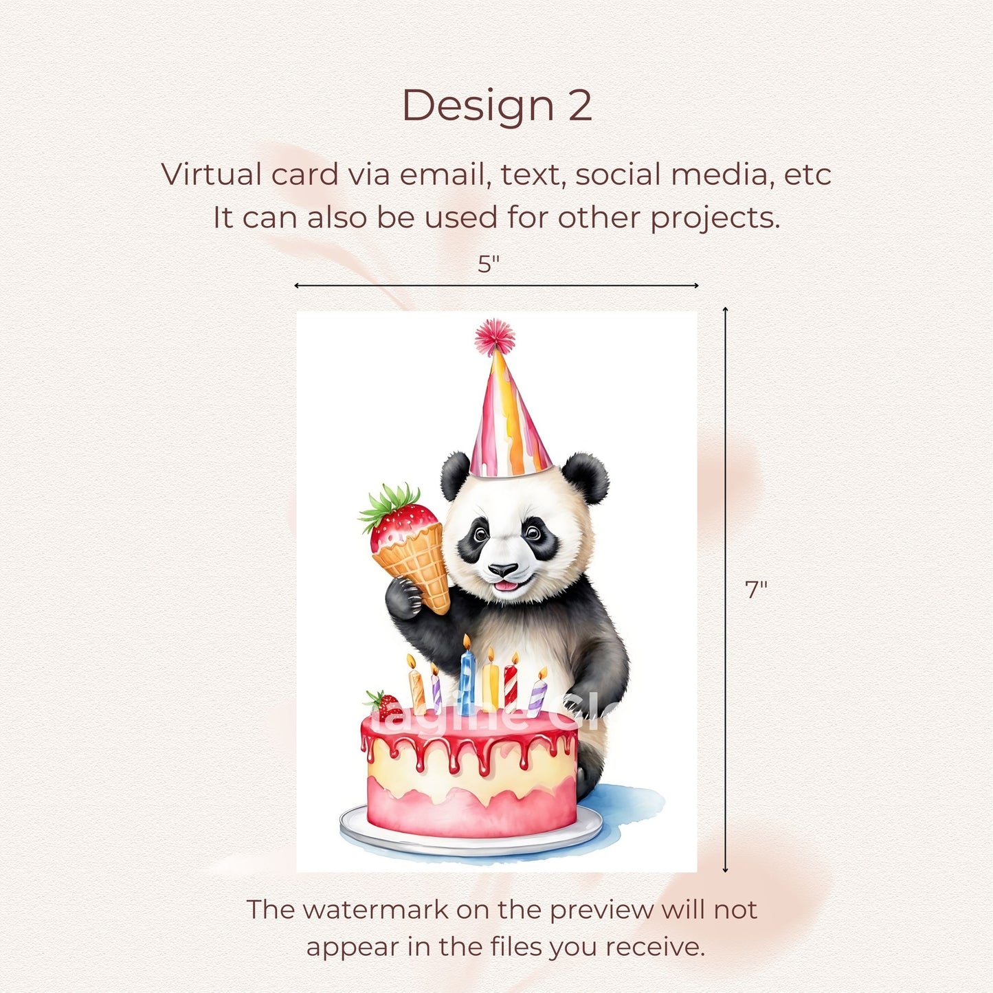 Digital panda birthday card, ideal for animal lovers and birthday celebrations.