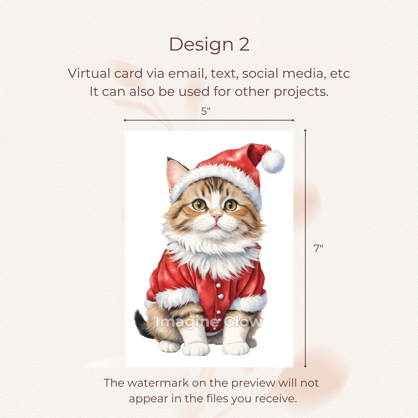 Printable holiday card set of 10 featuring cats in adorable costume A.