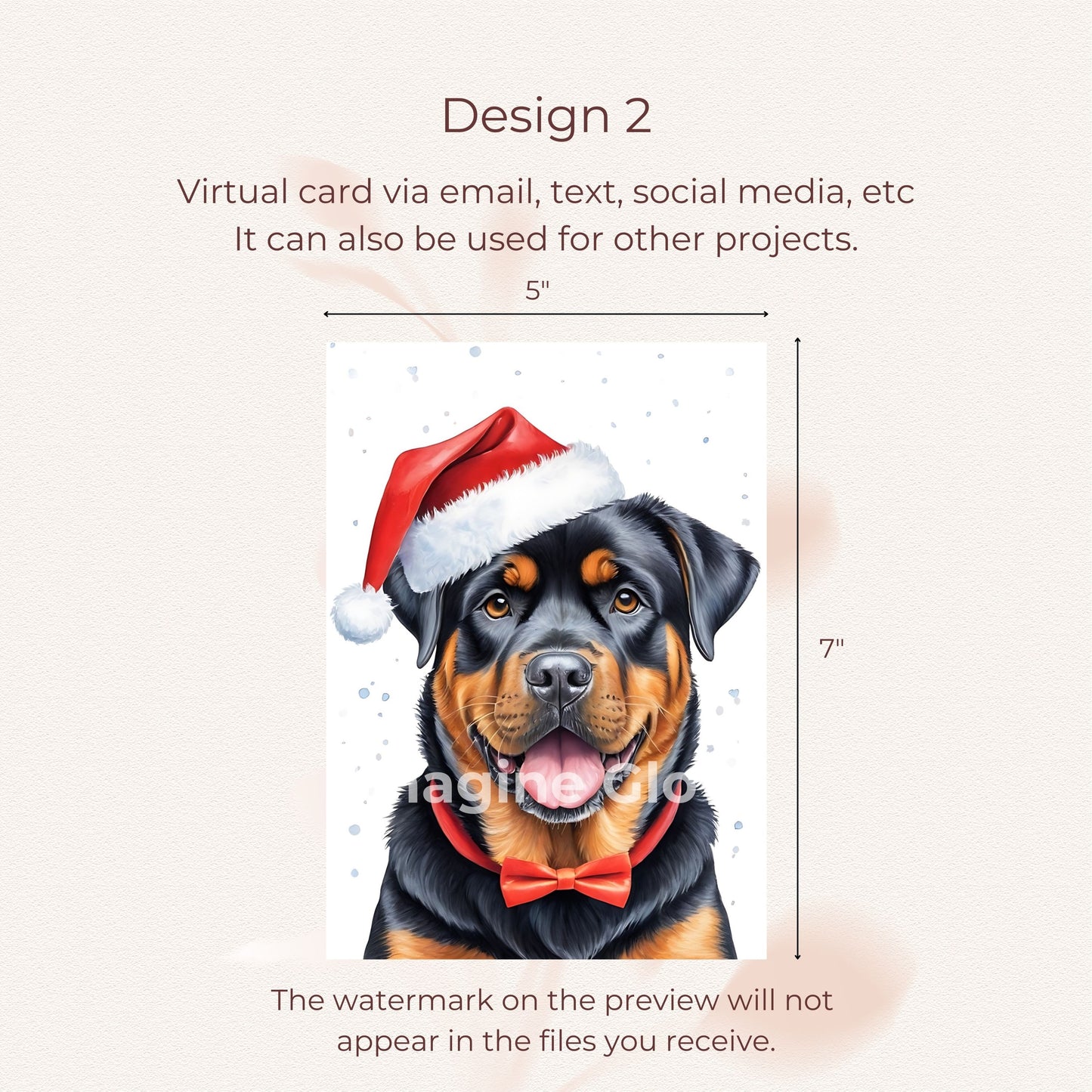 Printable holiday greeting card with a Rottweiler.
