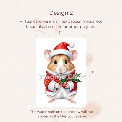 Hamster Christmas Card Set of 11 - Adorable Pet Holiday Cards - Printable Greeting Cards B