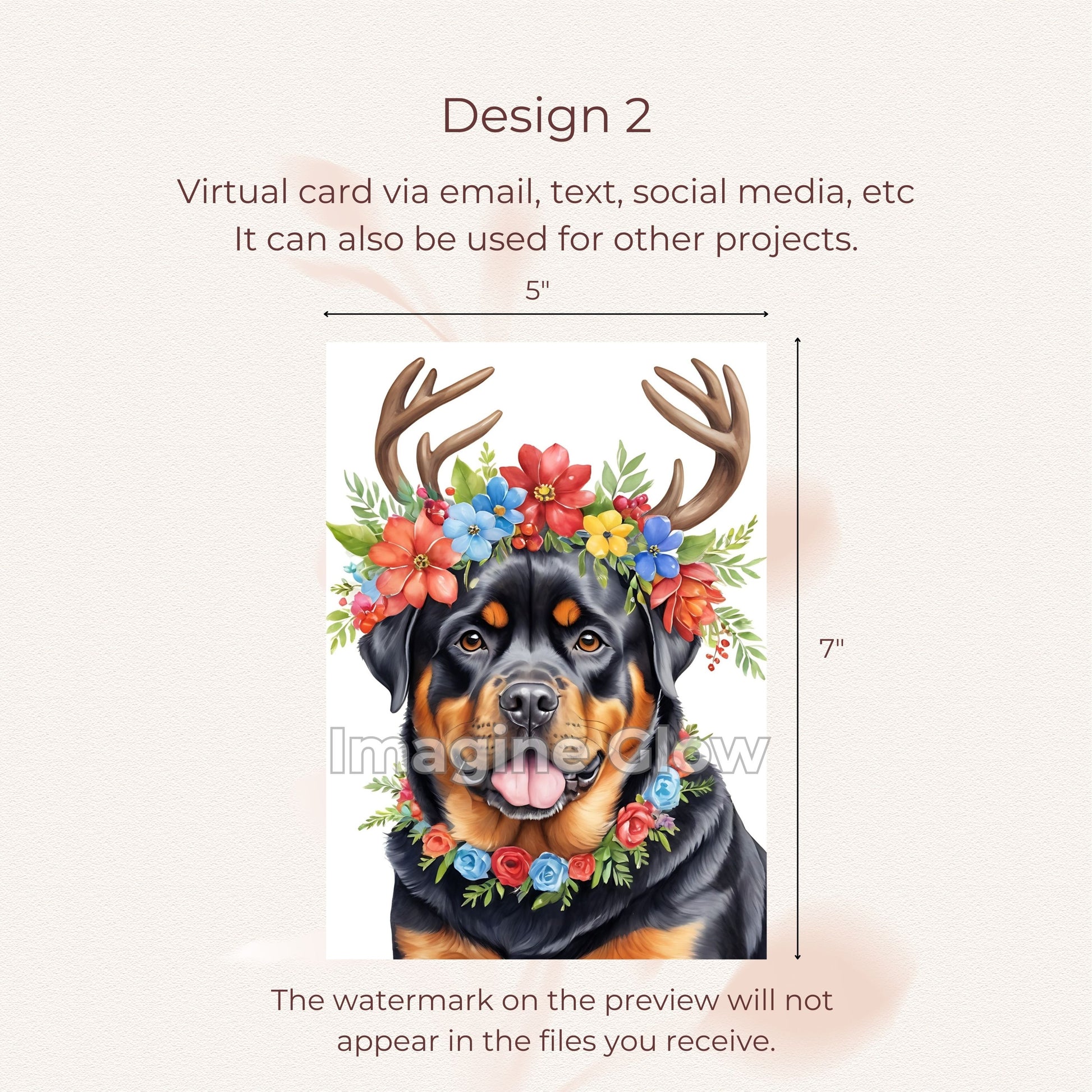 Printable Rottweiler Christmas card perfect for holiday greetings.