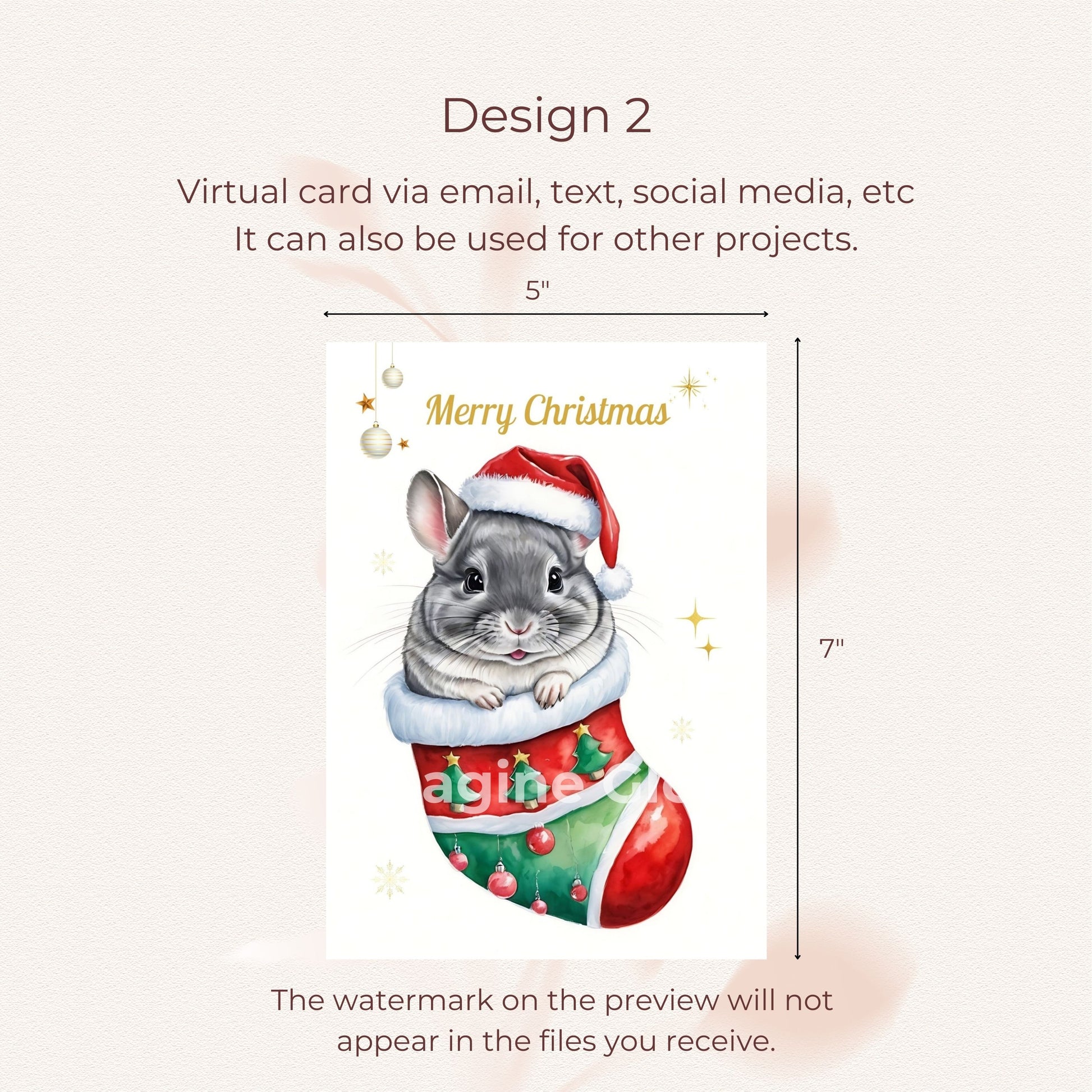 Digital Download of a Chinchilla Christmas Card for Celebrations and Parties