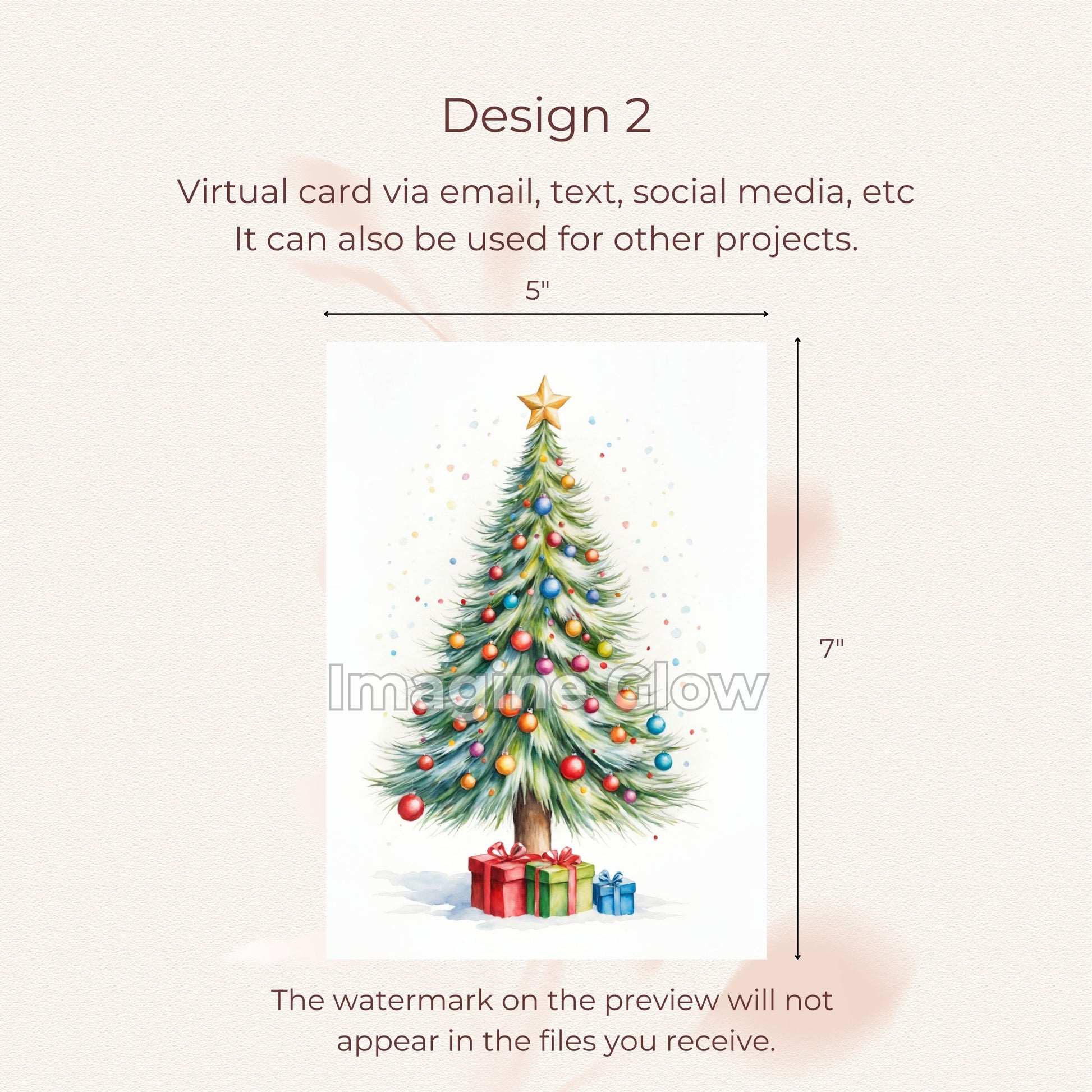 Printable holiday card with a classic Christmas tree for seasonal celebrations