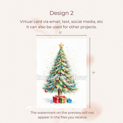 Printable holiday card with a classic Christmas tree for seasonal celebrations