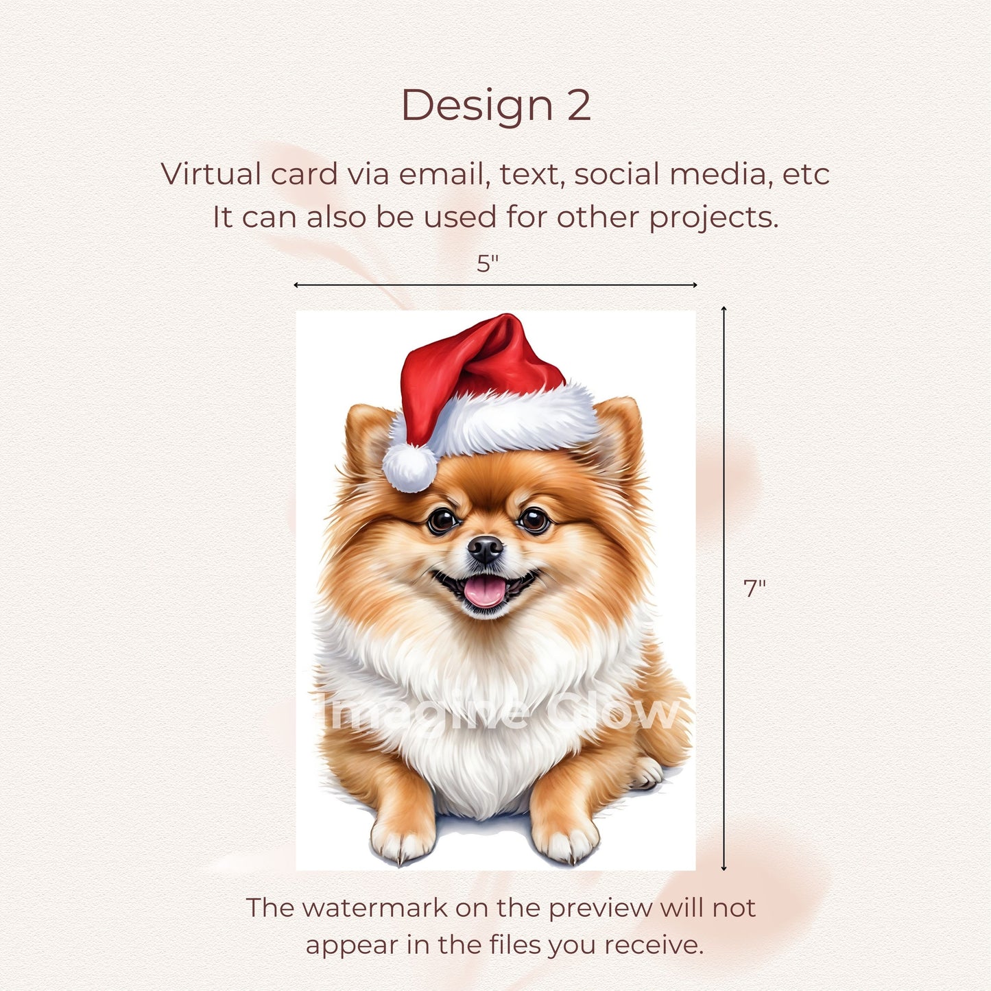 Festive dog Christmas card with a joyful Pomeranian design.
Pomeranian Christmas card, ideal for sending holiday wishes.