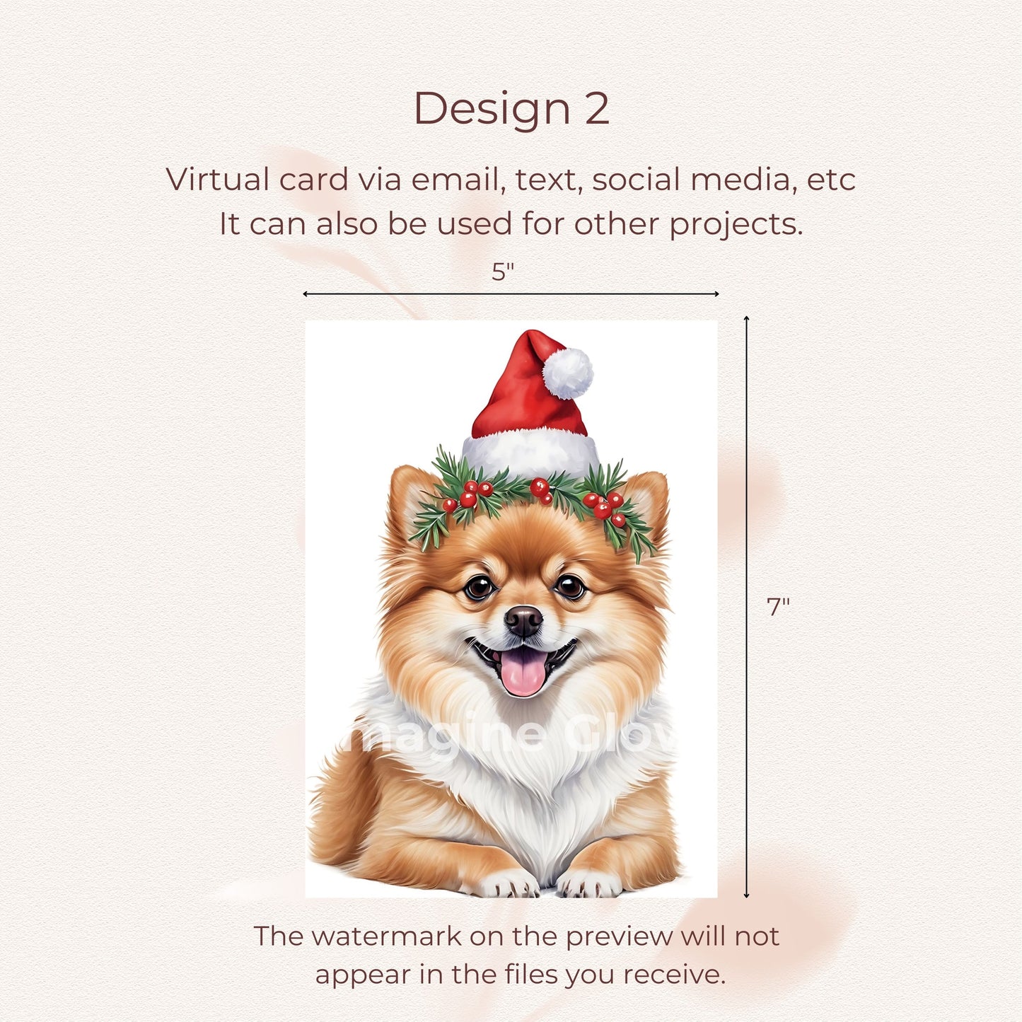 Pomeranian Christmas card, ideal for sending holiday wishes.