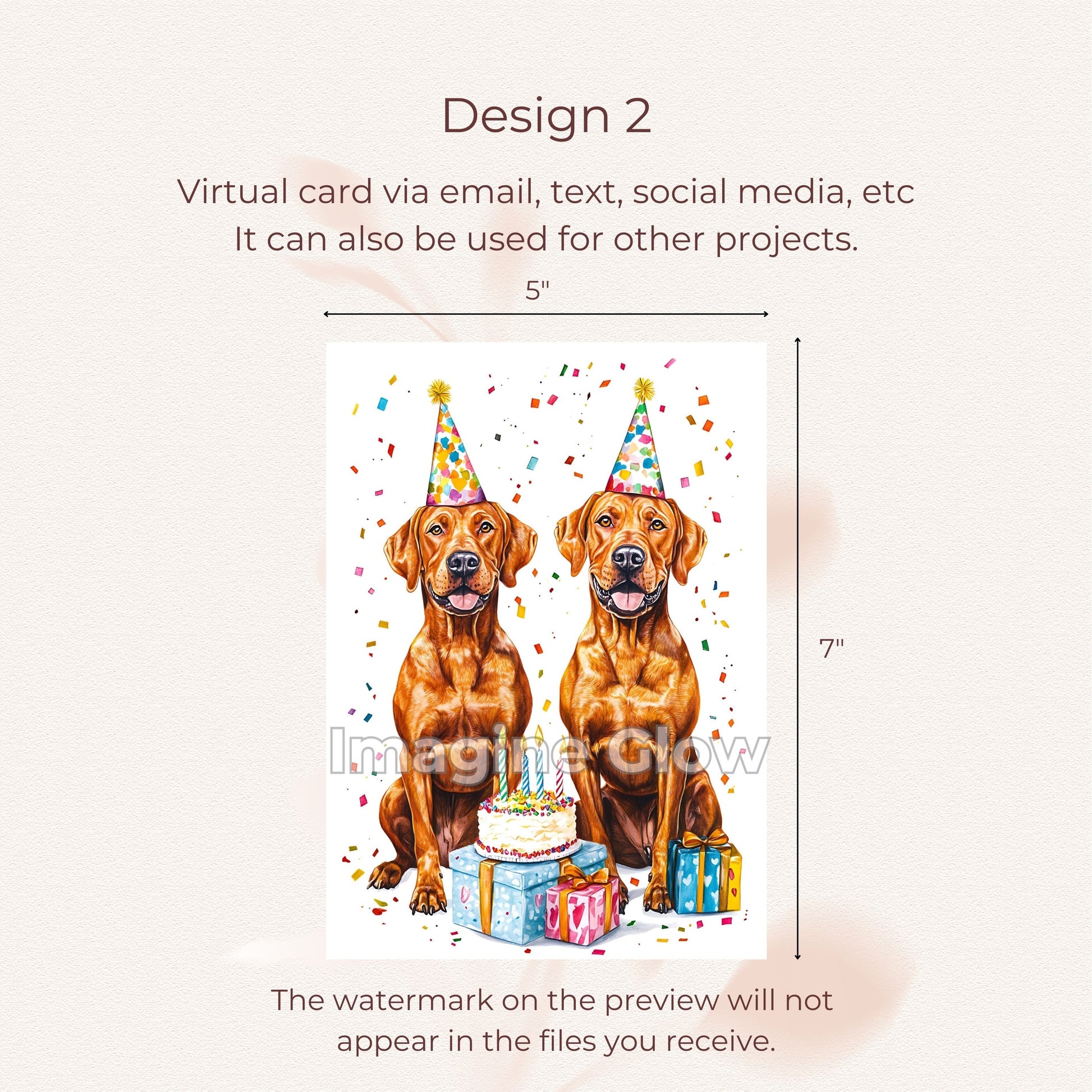 Party celebration card with Rhodesian Ridgeback dogs illustration